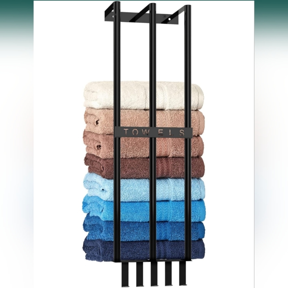 🛍️🆕 BEAUTIFUL WALL MOUNTED TOWEL RACK IN BLACK IRON, 8"Lx5"Wx29"H 🆕BNIB🆕